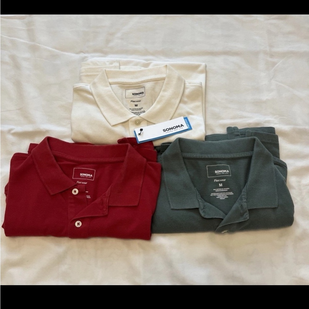 3 Sonoma Men's Short Sleeve Polo Shirt Lot- Size Medium New/Excellent